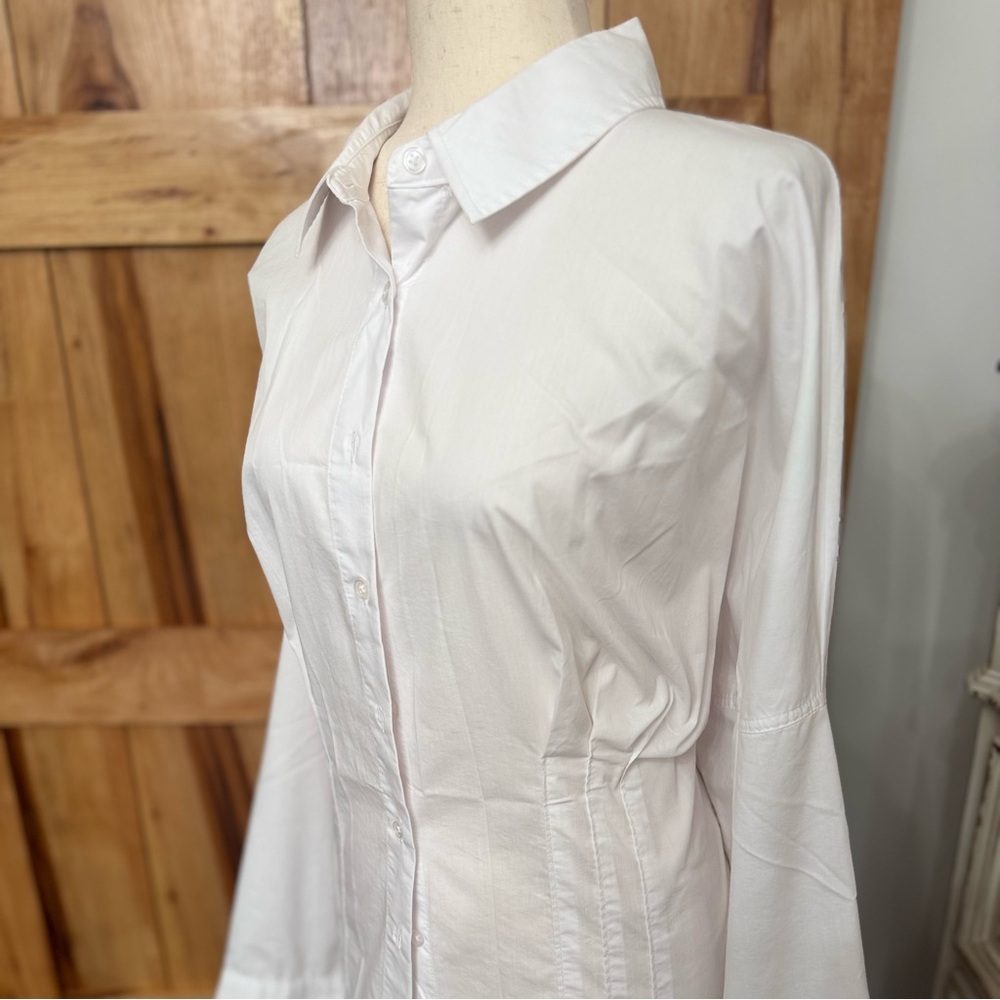 Long White Cotton Blend Button-Up Shirt size L - Picture 4 of 11